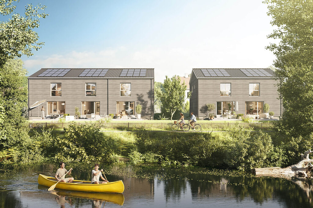 Visualisierung der Häuser des Neubauprojekts "im glückswinkel" in Bietigheim-Bissingen an der Enz von außen
