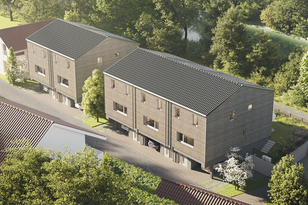 Visualisierung der Häuser des Neubauprojekts "im glückswinkel" in Bietigheim-Bissingen von oben