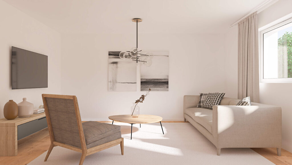 Visualisierung des Wohnzimmers im Neubauprojekt "im glückswinkel" in Bietigheim-Bissingen