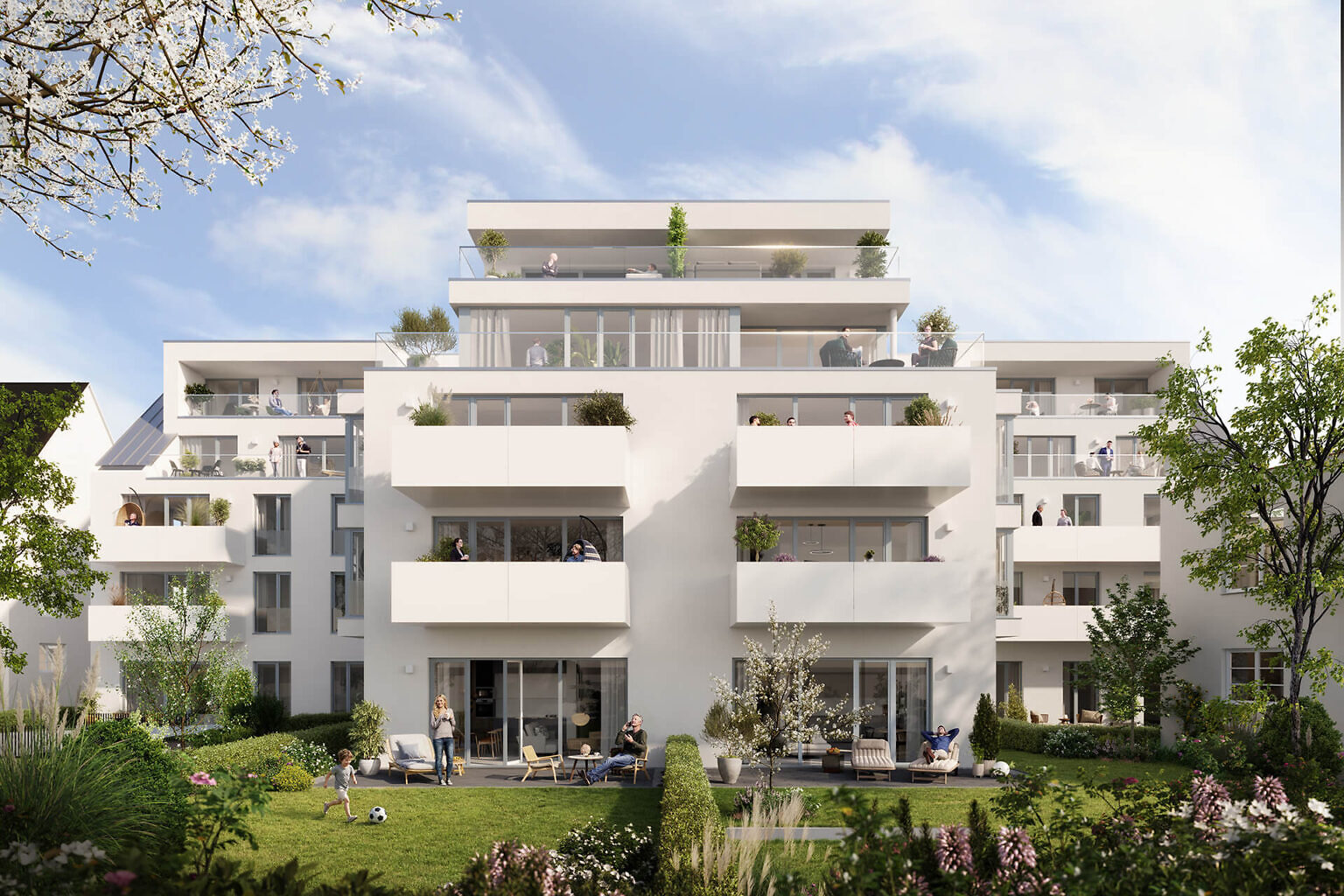 Visualisierung der Neubau Eigentumswohnungen des Projekts SeeSeiten in Friedrichshafen am Bodensee von außen