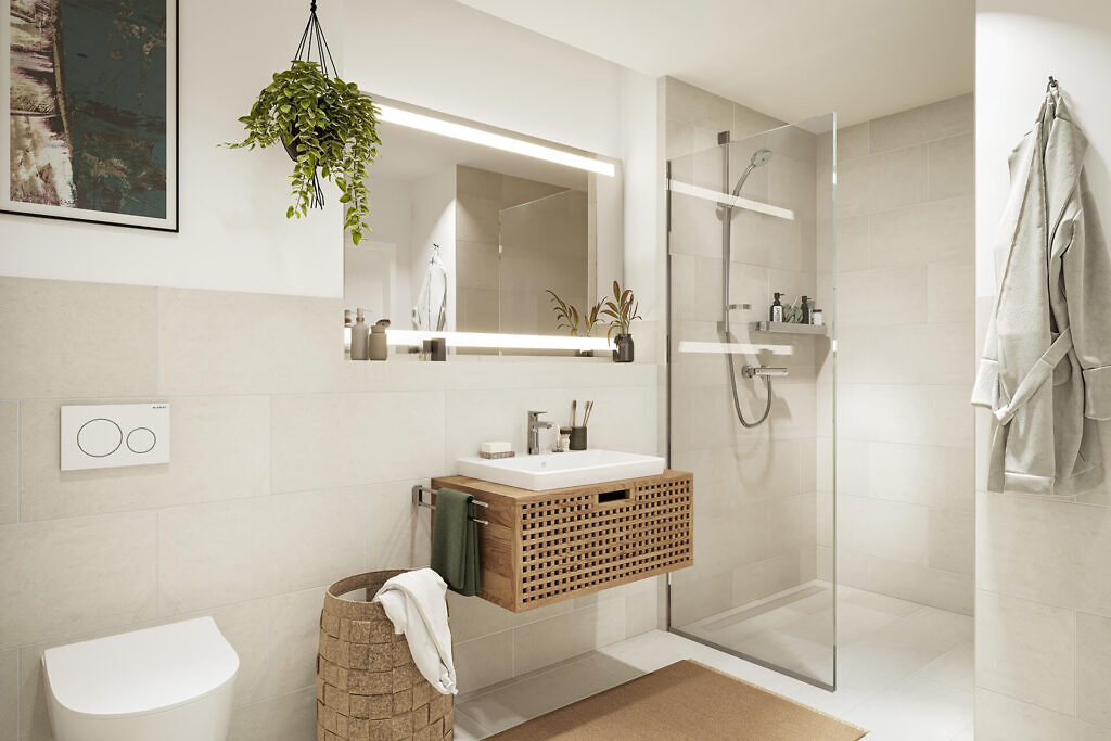 Visualisierung des Badezimmers der Neubau Eigentumswohnungen des Projekts SeeSeiten in Friedrichshafen am Bodensee