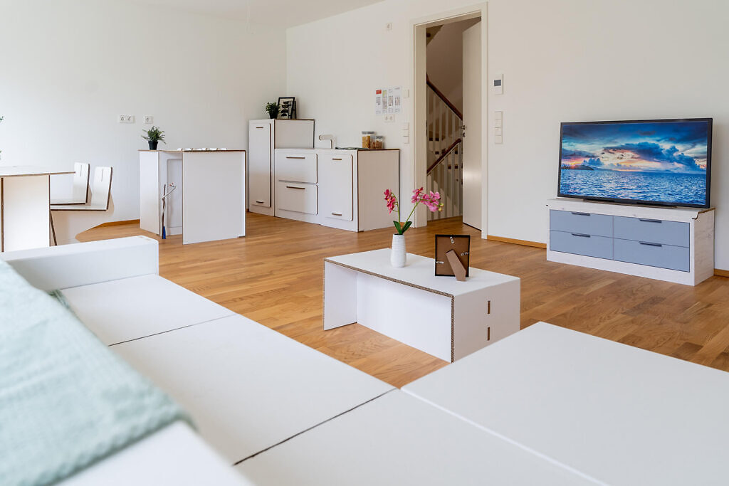 Wohn- und Essbereich der Neubau Reihenhäusern in Ostfildern-Scharnhausen