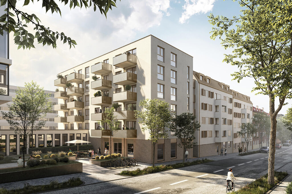 Visualisierung des Neubau Wohnungsprojekts Zollern12 in Ludwigsburg von außen