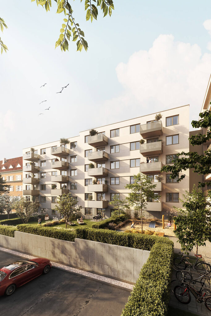 Visualisierung des Neubau Wohnungsprojekts Zollern12 in Ludwigsburg von außen