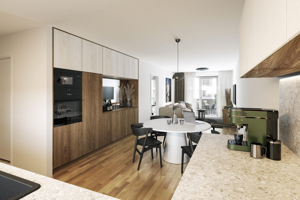 Visualisierung der Küche des Neubau Wohnungsprojekts Zollern12 in Ludwigsburg